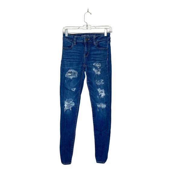 American Eagle Medium Wash Mid-rise Distressed Skinny Jeans 4 Women’s - Picture 1 of 14